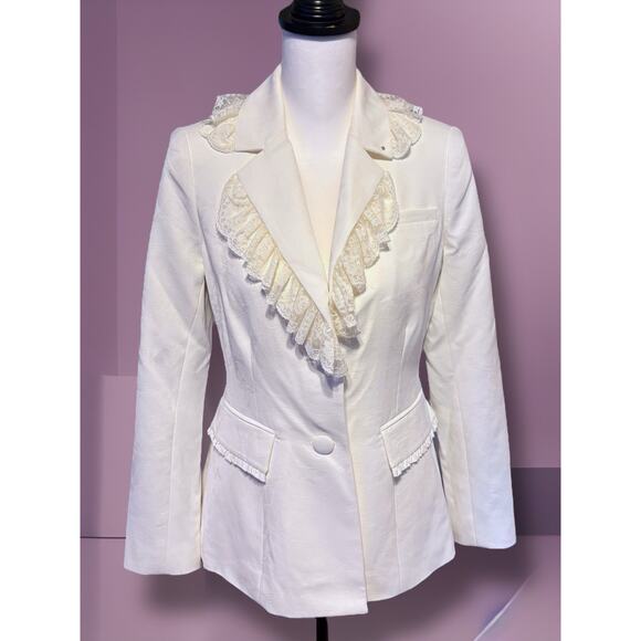 LoveShackFancy Lula Blaze In Antique White Lace Trim Single Button Size 4 - Picture 1 of 6